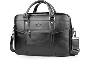 SPAHER Sac pour ordinateur portable en cuir pour homme 14/15,6 pouces Porte-documents Sac à main en cuir pour homme d'affaires Serviette Homme, 15,6"-b031-noir, 40 x 29 x 9 cm, Rétro