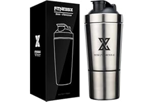 X SIM FITNESSX Fitness Sport Bottle Shaker per Proteine Acciaio Inox in Acciaio da capacità 700ML/591ML+200ML (591ML+200MLcontenitore proteico)