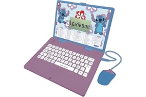LEXIBOOK, Disney Stitch, Bilingual Bulgarian/English educational computer, Toy for children with 124 language, writing, maths, logic, music activities and games, Blue, JC598Di20