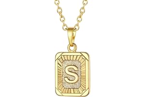 FOCALOOK Buchstaben Kette Damen Rechteck Anhänger Kette Gold Herren Namenskette Initial Necklace Kette mit Buchstaben A bis Z Schmuck für Geburtstag