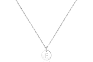 TINGN Disc Initial Necklaces for Girls Women, 14K White Gold Plated Round Disc Double Sided Engraved Hammered Initial Necklace Personalized Letter Pendant Initial Necklaces for Girls Jewelry Gifts