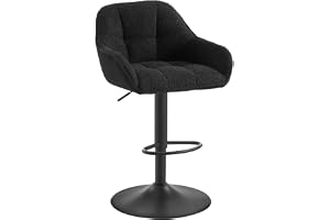 WOLTU Barstol set om 1, justerbar höjd, chenille, svart | Barstol med ryggstöd, roterbar bistropall, kökspall med fotstöd, va