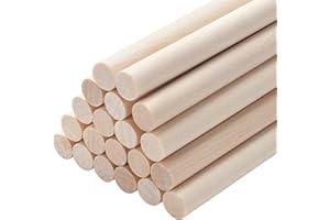 RSXING Natural Round Wooden Dowels Rods 20 PCS 3/8 x 12" Wooden Dowel for Craft, Macrame Wood Dowel, Unfinished Hardwood Sticks for Arts and DIY, Crafting, Tiered Cake Support and Wedding Ribbon Wands