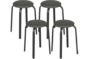 Lestarain LCNI116001-4 zestaw 4 stołków do jadalni, stołków kuchennych, stołków biurowych z obiciem ze sztucznej skóry, okrągłe, tapicerowane taborety do jadalni, salonu, szaro-czarne, LCNI116001-4