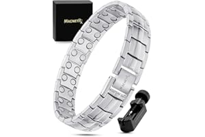 MagnetRX® Pulsera Magnética Ultrarresistente - Brazaletes de Acero Inoxidable para Hombres – Pulsera de Longitud Ajustable con Herramienta de Medición para un Ajuste Perfecto (Plateada)