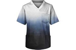 ZHENDEGL Kasack Herren Medizinische Arbeit Kurze äRmel T-Shirt Mode V-Ausschnitt Solide Farbe Farbverlauf Medizinische Berufsbekleidung Top Brusttasche Krankenschwester Top Gut
