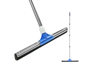 PIMEKOY Floor Squeegee Mop with 58" Long Handle, Heavy Duty Foam Water Wet Room Floor Scrubber Wiper Broom with Telescopic Extension Pole for Shower Bathroom Kitchen Garage Windows Glass