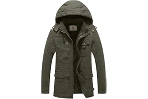 WenVen Chaqueta de Algodón para Hombre a Prueba de Viento Parka Casual Militar Clásica Parka Capucha Gruesa Extraíble con Pelo Cazadora Entretiempo Bolsillos Múltiples