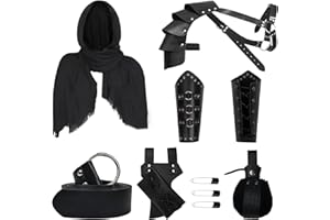 YRTBGD Mittelalterliches Ritterkostüm Zubehör Set mit Mittelalterlichem Gürtel Retro-Kopftuch Steampunk-Schulterpanzer Armschützer Gürteltasche Schwert Frosch für Halloween (Schwarz)