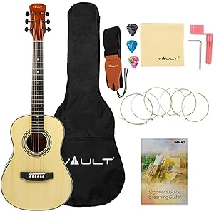 Vault Traveller 34 Inch Acoustic Guitar With Truss Rod, Gig-Bag, Strap, Strings, Polishing Cloth, String Winder, Picks & E-Book - Natural Gloss