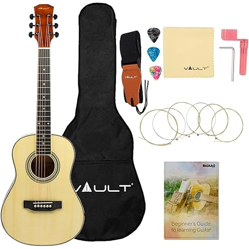 Vault Traveller 34 Inch Acoustic Guitar With Truss Rod, Gig-Bag, Strap, Strings, Polishing Cloth, String Winder, Picks & E-Book - Natural Gloss