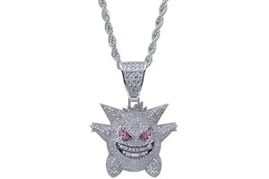 GIONATAN SHOP Collana Pokemo Anime con ciondolo pendente Gengar figure con Strass brillanti zircone unisex uomo donna ragazzi e ragazze Hip hop Punk Trap regalo colore argento e catenina acciaio inossidabile