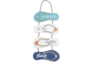 YiYa Nautical Beach Flip Flop Wall Ornament, Wooden Slippers Hanging Decoration, Ocean Home Decor for Wall and Door