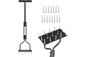 DERUAKU Lawn Aerator, Lawn Spike Aerator, Dethatching Soil Aerating Lawn with 15 Pieces 2.3in Solid Steel Spikes, Lawn Aerator Looser Tool with Non-slip T-Handle and Organiser for Aerating Lawns & Yard Care