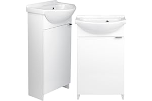 .DEFTRANS Deftrans Domodomo szafka łazienkowa z umywalką, 86 x 38 x 19,6 cm, biała szafka pod umywalkę, ceramiczna umywalka, szafka stojąca do małej łazienki