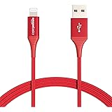 Amazon Basics Cavo di ricarica USB-A a Lightning, certificato MFi, in nylon intrecciato, per iPhone, rosso, 0.9 m