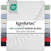Komfortec Fitted Sheet, 140 x 200 cm, 100% Cotton, White
