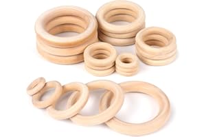 HOINY Holzringe, 20 Stück Makramee Holzring Hölzern, Natürlich Holz Ringe, Holzringe Zum Basteln Baby, Upgrade Naturholzringe, Holz Beißringe Kreis für DIY Schmuck, Handwerk (20/30/40/50/60mm)