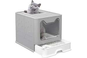 Drumm Caja de Arena Plegable para Gatos, Arenero Cubierto con Cajon,con Pala Cepillo,Entrada Frontal y Salida Superior Súper Grande, Inodoro para Mascotas