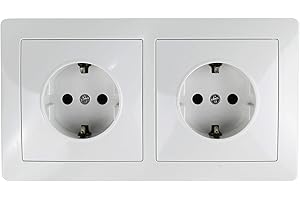 Interruptor doble con base schuko color blanco 10AX,16A,250V. (2 TOMAS)