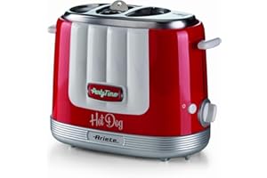 Ariete 206 Hot Dog Maker Party Time, Macchina per Hot Dog con 4 Spazi di Cottura, 5 Livelli di Cottura, Macchina Hot Dog Espulsione Automatica, 650W, Rosso