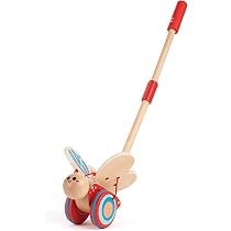 Goki Frog King Push Toy - Wooden Hopping Frog With Crown For Toddlers & Kids