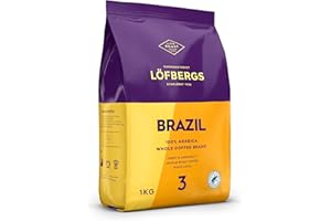 Löfbergs Brazil, Kawa Ziarnista 100% Arabica, Słodko-Karmelowa z Nutami Czekolady i Orzechów, Średnio Palona, 1kg