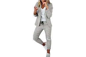 YESOK 2023 Tailleur Femme 2 Pièces Elegant Slim Fit Affaires Couleur Unie Blazer Veste Formel Bussiness Bureau Travail Pantalon Costumes Veste Manteau Ensemble Pantalon Costumes Revers Manteau Ensemble