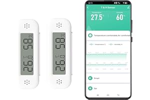 PHOVOLT WiFi-Smart-Display-Thermometer-Hygrometer, digitaler Mini-Innentemperatur- und Luftfeuchtigkeitssensor, Gewächshaus-Kellerraum-Temperatur- und Luftfeuchtigkeitssensor, App-Fernbedienung (2 Packung)