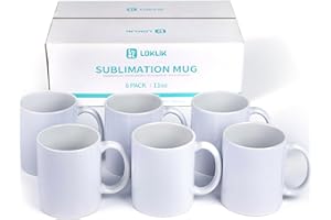 LOKLIK Mugs de Sublimation Blancs - Lot de 6-325 ml - Tasses en Céramique pour Impression Personnalisée - Revêtement Spécial Sublimation - Idéal pour Personalization & Objets Publicitaires