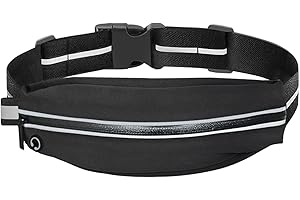 BILIONE Slim Running Belt, Runners Fanny Pack for Women and Men, Reflective Run Waist Belt for Workout Jogging with Headphone Port, Running Gift Gear (Black)