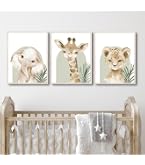 Lot De 6 Affiches Animaux Bébé Boho – Renard Lapin Ours Éléphant Lion Girafe – Décoration Murale Safari Chambre Enfant A4