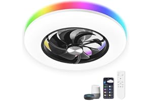 CHANFOK Neo Ceiling Fan with Light- 22 in Smart Low Profile Ceiling Fans with Alexa/Google Assistant/App Control 6 Speed Color Changing Ceiling Fan LED-RGB Back Ambient Light