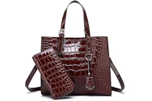 AINUOEY Mujer Bolsos de Mano Casual Bandolera Marca Mediano Totes Antirrobo Hombro Italianos PU Cuero 76673 2 piezas