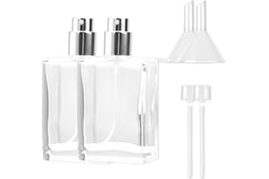 PEWCAY Ensemble de 2 Flacons Vaporisateurs en Verre de 30ml avec Entonnoirs, Parfait pour les Voyages, Flacon Vide pour Parfum avec Protection Anti-Fuite et Design Élégant,Presseur(doré & argent）