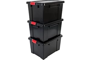 Iris Ohyama, Garage Storage Boxes, Plastic Storage Boxes with Lids, Closing Clips, 68L/3Pack, BPA Free, Black, W64 x D45 x H35.5cm, SK-700