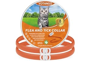 YOTANGO Flea Collar for Cats, Cat Flea Collars, Cat Flea and Tick Collar, Adjustable Flea Treatment Cat with 8 Months Natural Protection, Waterproof Cat Flea Collar for Kitten Medium Large Cats Orange 2Pcs