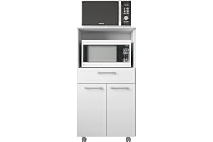 Buyqualia Mueble de Cocina para microondas con Ruedas, aparador Auxiliar en Color Blanco (Alto 118cm / Ancho 61 cm/Fondo 49 cm)