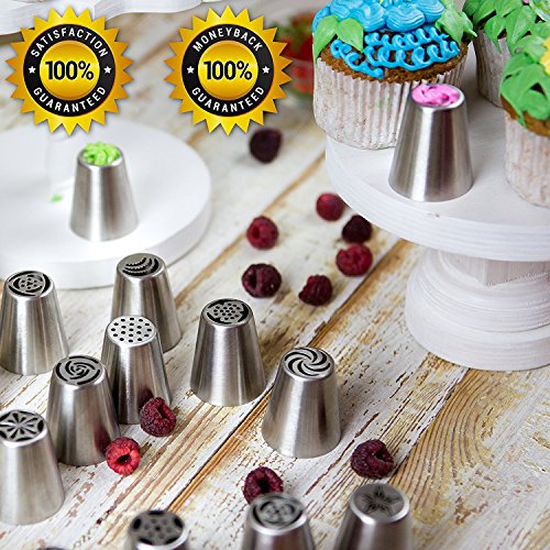Russische Paspelierung Tipps 39 Stück, Spritzbeutel Düsen DIY Backen Werkzeug für Kuchen Dekoration, 23 Größe Edelstahl Russische Tipps, 1 Dreifarbige Kupplung und 15 Einweg Gebäck Staubbeutel. Best Küche Geschenk - 5
