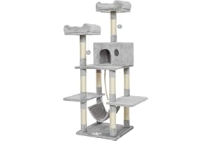 Meerveil Kratzbaum XL, Großer Kletterbaum mit Kratzsisal, Stabiler Kratzbaum Katzenbaum, Säulen mit Natürlicher Sisal Umwickelt (Hell Grau)