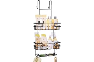 SWTYMIKI Shower Caddy Hanging - 3 Tier Over Door Shower Shelf With 16 Hooks and 2 Soap Dish, Rustproof Hanging Shower Organiser, Bathroom Storage Rack No Drill for Shampoo and Razor Soap, Black