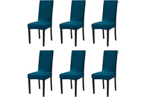 Sufdari Teal Green Stretch Dining Room Chair Covers - Set of 6, Soft Parsons Chair Covers, Removable Spandex Seat Covers for Kitchen Chairs