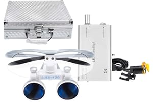 MIKE-DENTAL Mike Dental New Surgical Binocular Loupes 3.5X 420mm Working Distance Optical Glass +3W LED Head Light Lamp With Filter +Aluminum Box (Silver)