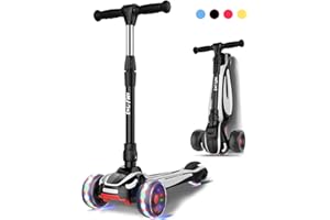 LOL-FUN 3 Wheel Toddler Scooter for Kids Ages 3-8 Years Old Boy Girl, Foldable Kids scooter with 4 Adjustable Height, Extra-Wide Childrens Kick Scooter with Lean-to-Steer and LED Flashing Wheels