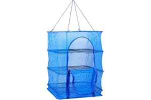 Lioaeust Faltbares Trockennetz für den Außenbereich, 3 Schichten zum Trocknen von Fischernetz, zum Aufhängen von Gemüse, Fisch, Geschirr, Trockner, Aufhänger (45 x 45 x 65 cm)