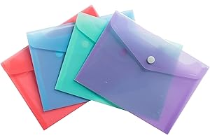 Exacompta - Réf. 35430E - Paquet de 4 pochettes fermeture bouton pression avec rabat - Chromaline Pastel - Dimensions : 14x10cm - FT à classer B7 - Bleu pastel, corail, mauve, vert pastel