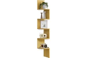 VASAGLE 5-nivåers hörnhylla, display flytande hylla i vardagsrum, studie, kök, sovrum, för växter, CD-skivor, dekorationer, modern, naturlig ek LBC072Y70
