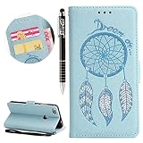 Huawei P8 Lite 2017 Hülle, Huawei P8 Lite 2017 Hülle Ledertasche Brieftasche im BookStyle, SainCat PU Leder Wallet Case Folio Prägung Schutzhülle Glitzer Campanula Muster Hülle Bumper Bling Strass Handytasche Skin Schale Soft Backcover Handy Tasche Flip Cover Buchstil Klapptasche in Lederoptik mit Standfunktion Karteneinschub und Magnetverschluß Etui Flip Case für Huawei P8 Lite 2017 (Blau)