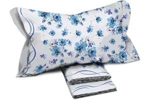 il dolce stile della tua casa set completo lenzuola per letto 1 piazza e mezza 130x200 cm puro cotone stampate fantasia (adel azzurro)