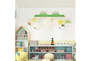 seaNpem Mirror Wall Stickers Decoration, 12 Pcs DIY Removable Square Wall Stickers Art Wall Decals, Best for Home Living Room Bedroom Sofa TV Office Restaurant Aisle Wall Decoration Murals (Hexagon)